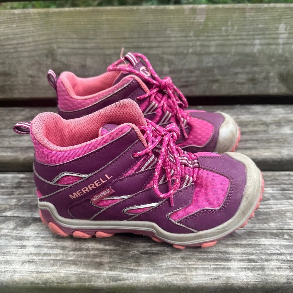 Merrell Chameleon 7 Access Mid Kids Purple Pink Waterproof Hiking Boots Size 12